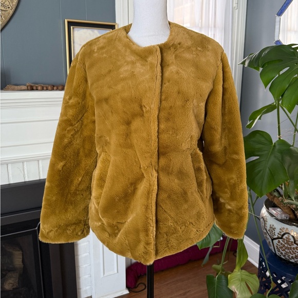 Chelsea & Theodore Mustard Faux Fur Coat - Picture 3 of 8